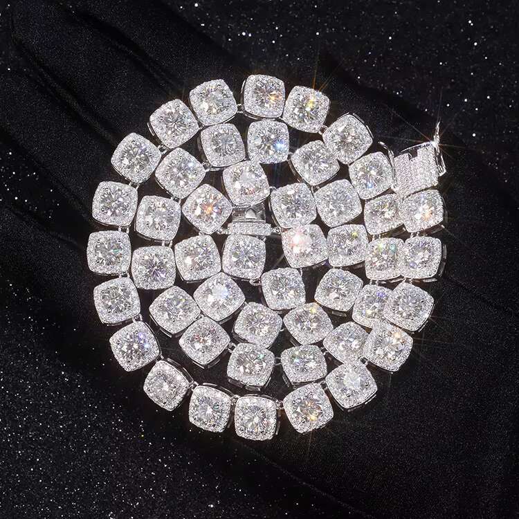Fashion Jewelry 8mm 10mm 12mm Wide Solid Silver D/VVS GRA Moissanite Tennis Link Chain Mans Necklace