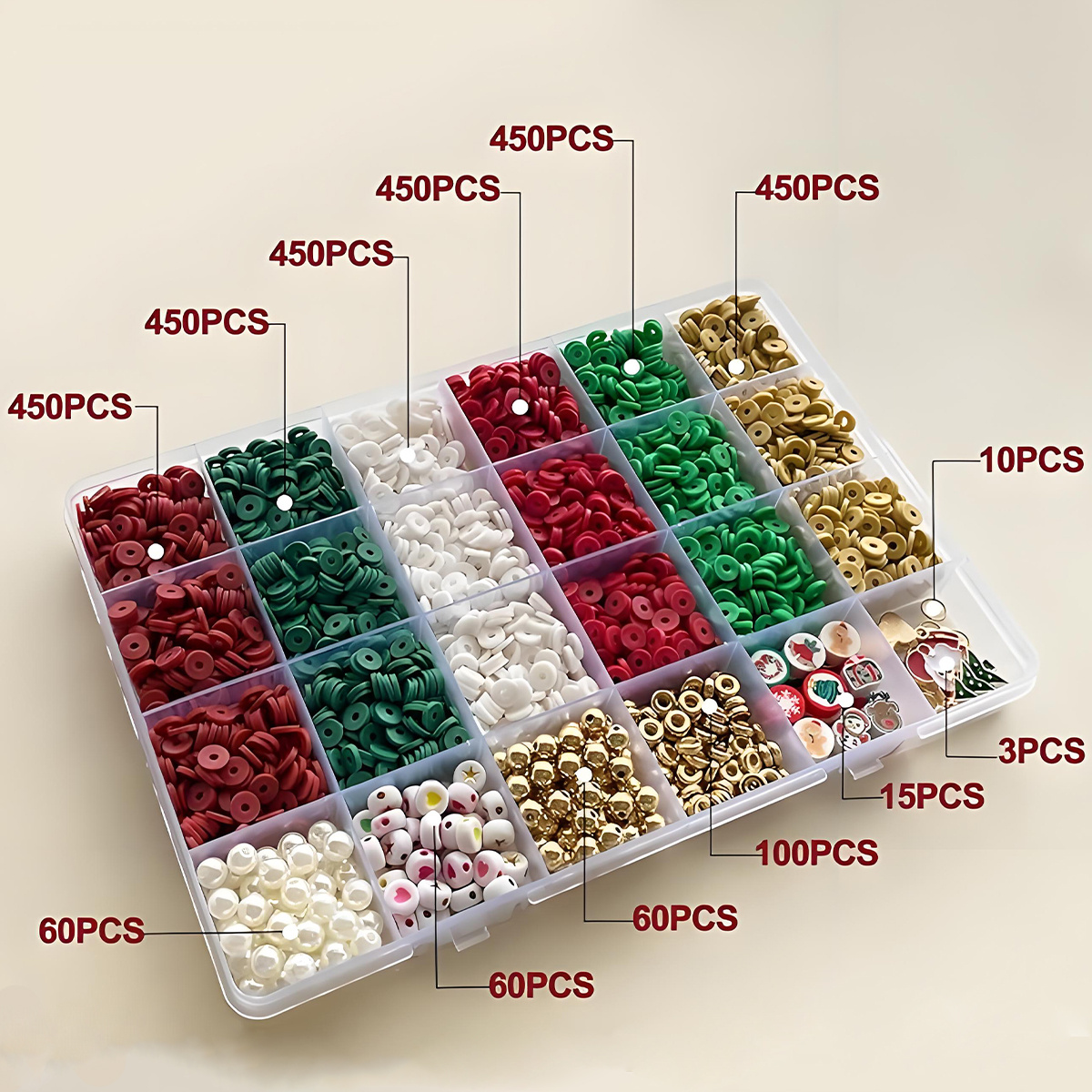 Holiday Jewelry Craft Kit - 3000+ Soft Clay Beads, Christmas Pendant & Flat Beads, Suitable for DIY Bracelets, Jewelry & Gifts