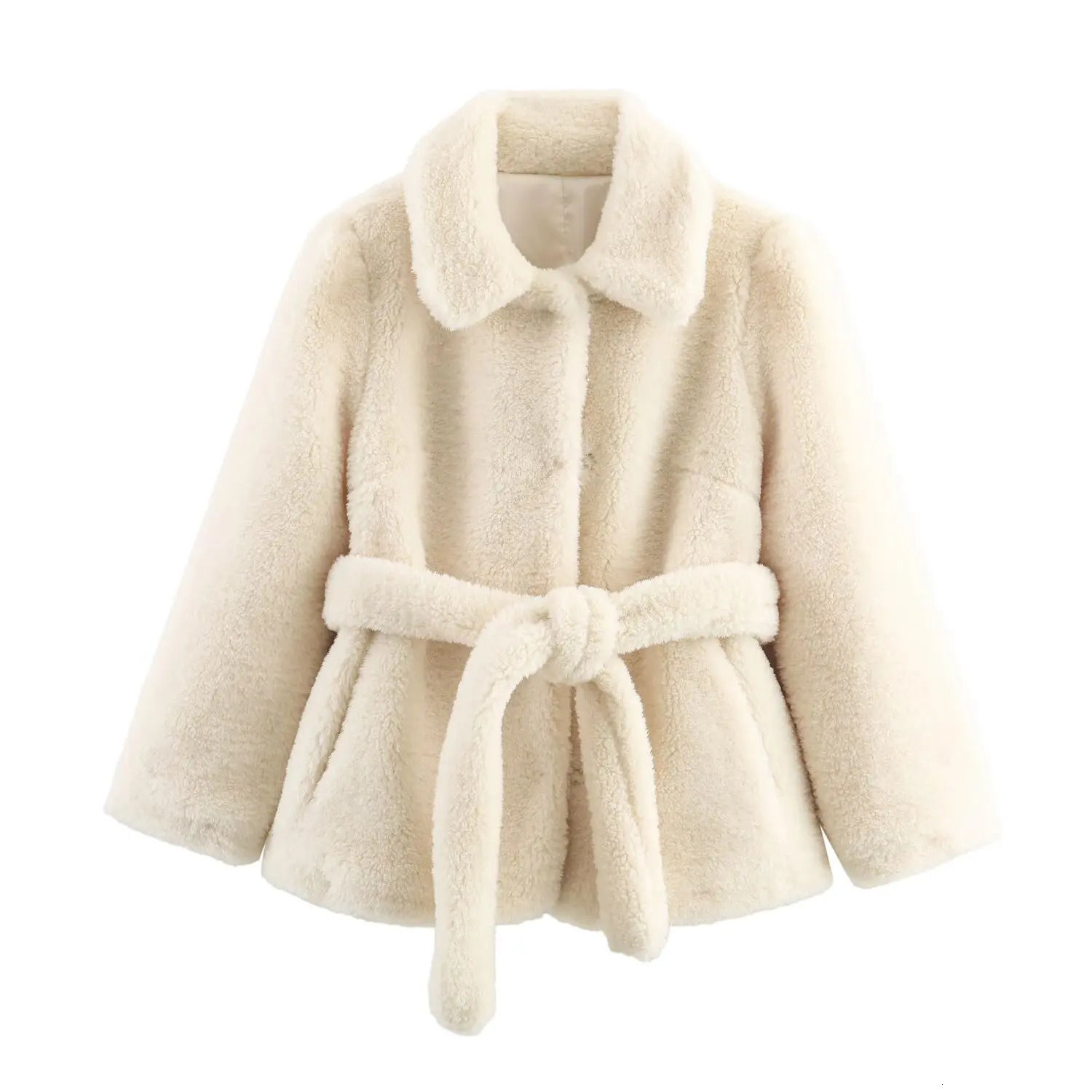 DiYiG WOMAN Autumn Fashion Faux Fur Effect Coat Vintage Long Sleeve with Belt Outerwear Mujer 251110