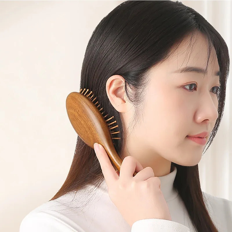 Golden Sandalwood Air-Cushion Hairbrush - Vintage Wooden Scalp Massager for Long Hair Care 251107