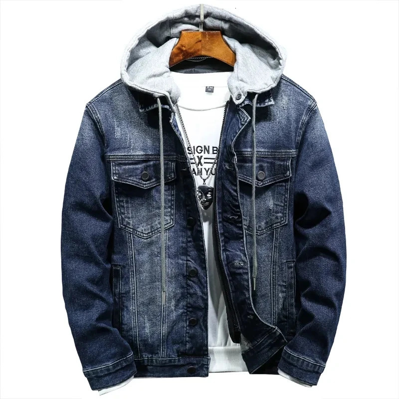 Thick winter black hooded denim jacket with warm mens lining and cotton thick large size 5XL 250401