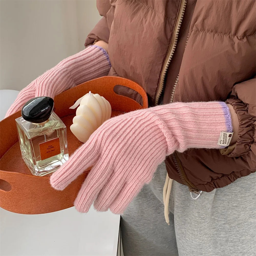 Womens Knitted Gloves Warm Windproof Student Cycling Accessory Soft Anti-Slip Biking Gloves Daily School Winter Commute 251106