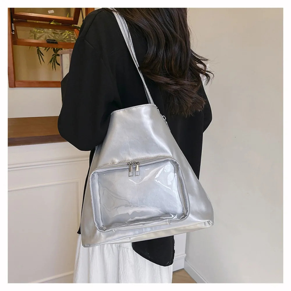 Fashion PU leather Ita bag large capacity cartoon handbag womens transparent shoulder Japanese teenage girl 250401