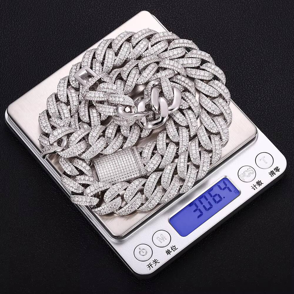 Wholesale Price 18mm VVS Moissanite Cuban Chain Necklace Ready to Ship Sterling Silver Cuban Necklace Gift