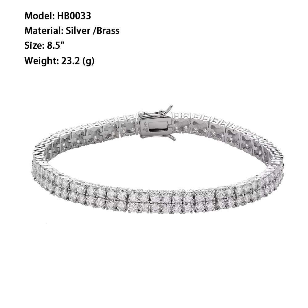 New Hip Hop Bling Jewelry 6mm Width 925 Sterling Silver Micro Paving Moissanite Double Layer Tennis Chain Bracelet