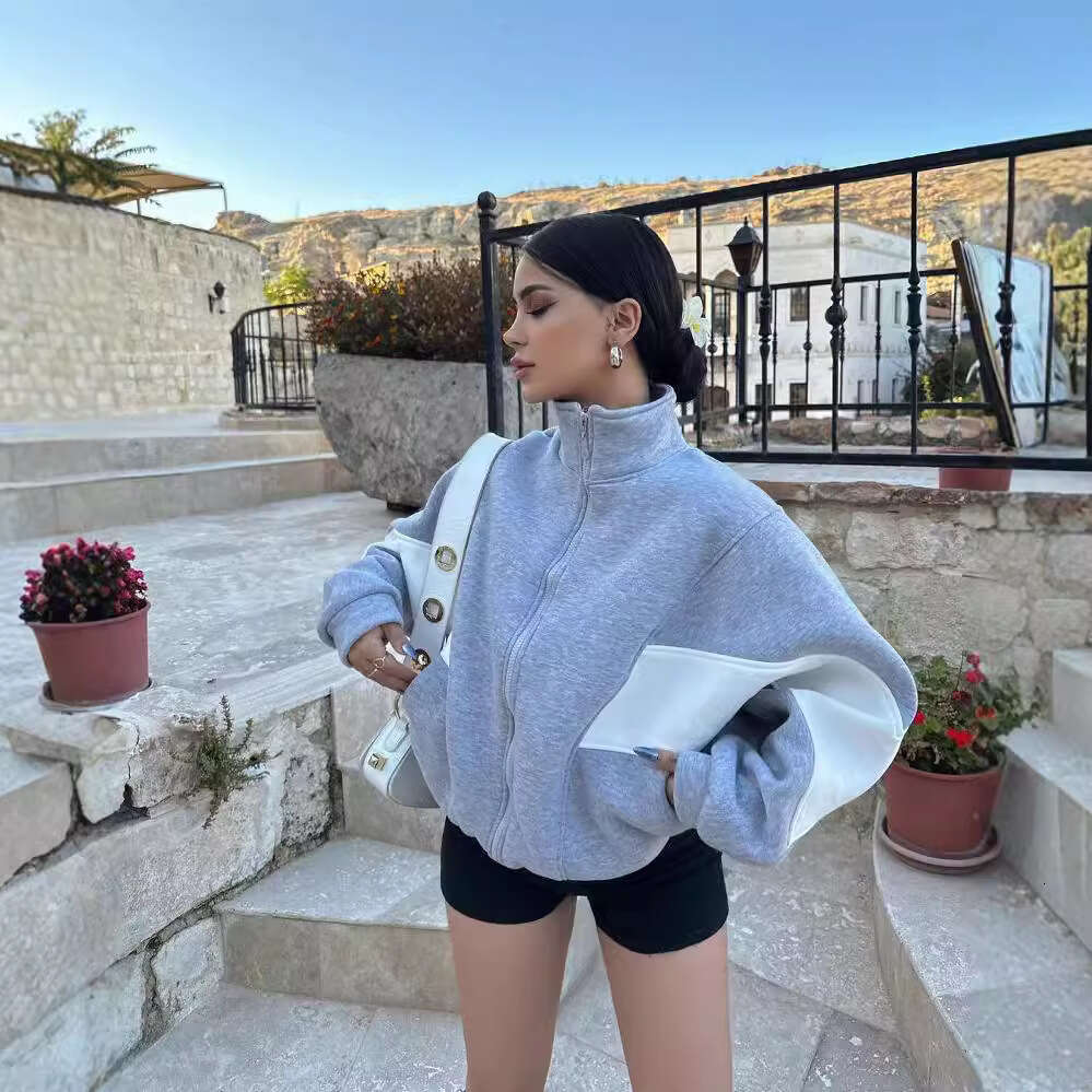 Fall/Winter 2024 European and American Women's Loose Casual Versatile Top Long Sleeve Color blocked Stand up Collar Coat for Women