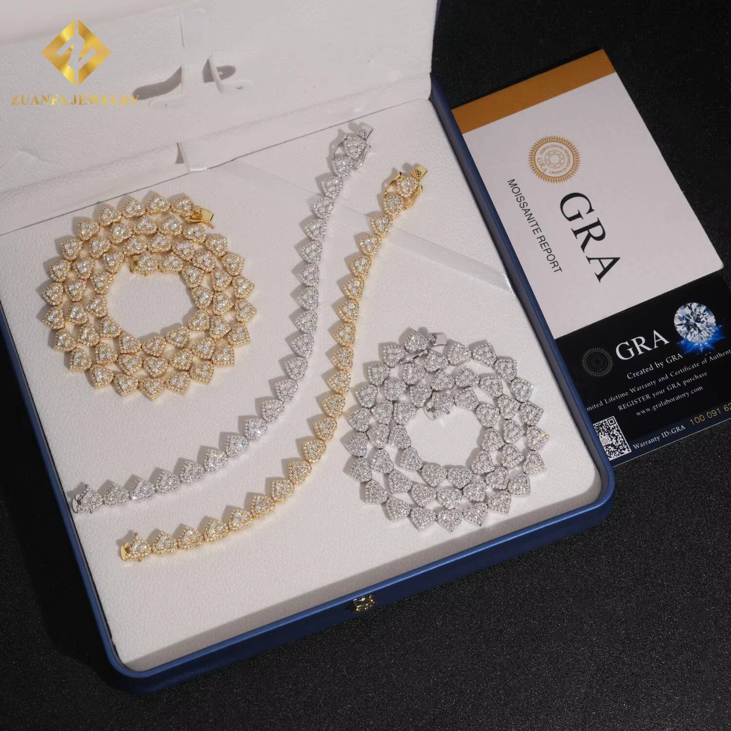 Heart Shape Jewelry Cuban Bracelets D VVS Cuban Link Chain Iced Out 925 Silver Moissanite Necklace Men