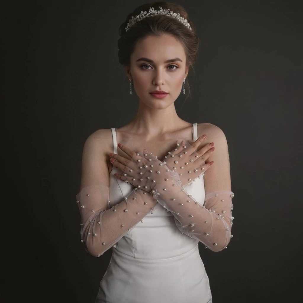 1 Pair Bridal Fingerless Pearl Gloves Wedding Sleeves Removable Shrugs for Women Summer Elegant Bolero Shoulder Cape VPM10 L251110