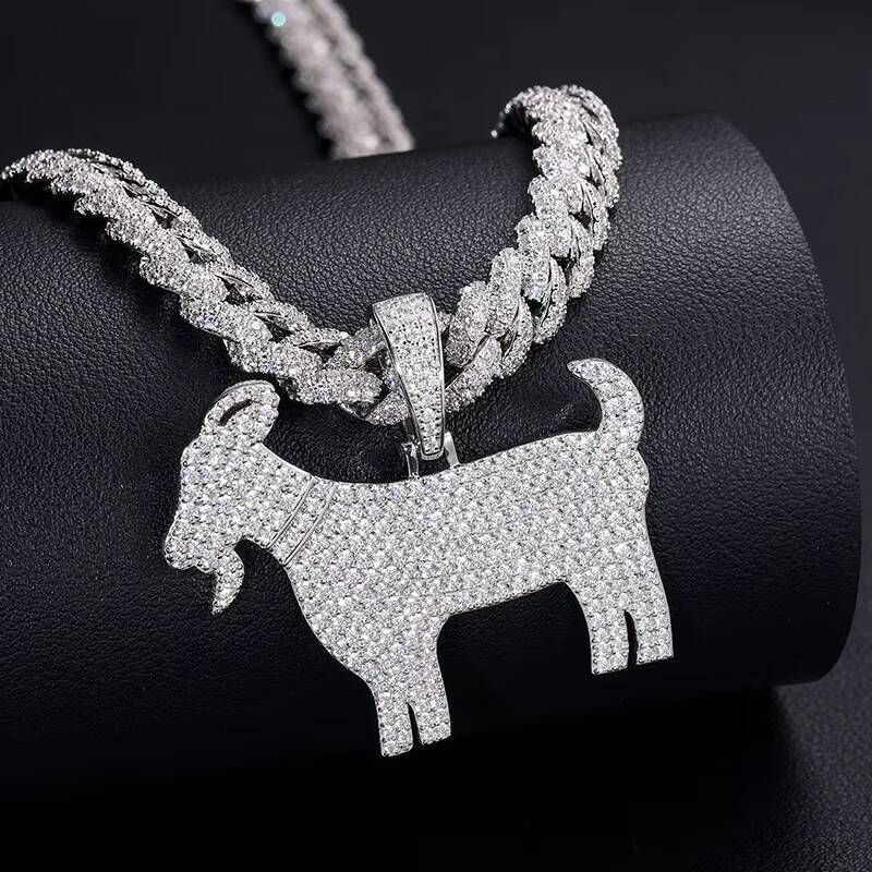 Dropshipping Rappers Jewelry 925 Sterling Silver VVS Moissanite Diamond Iced Out Goat Animal Pendant Necklace