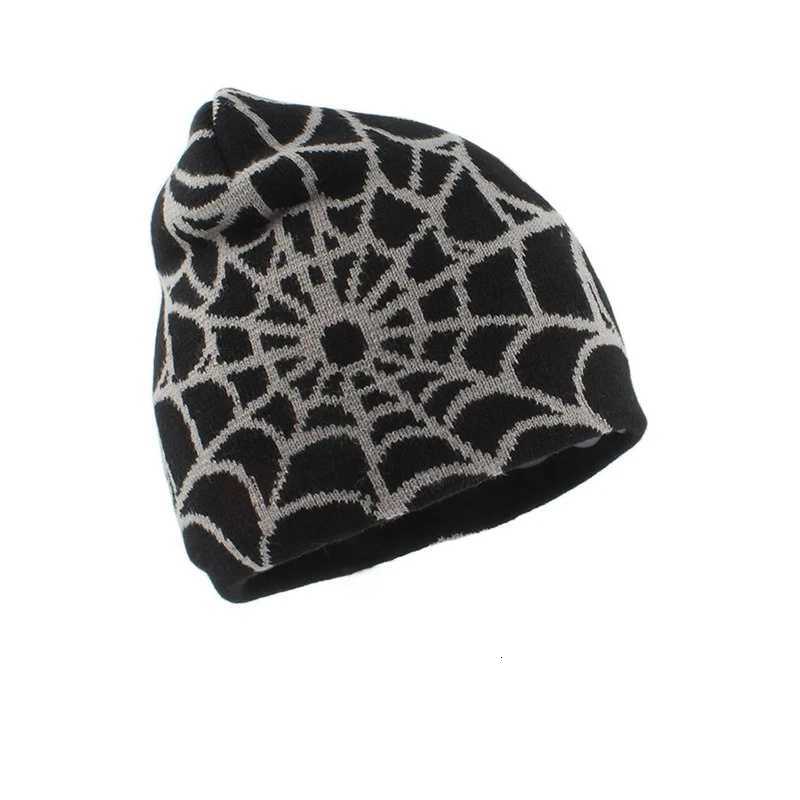 Fashion Hip Hop Cap Streetwear Punk Winter Knitted Hat Unisex Spider Web Jacquard Weave Warm Beanies For Men WomenXJ251110