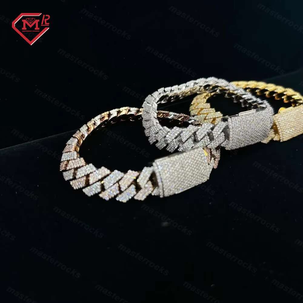 12mm 3 Rows 925 Sterling Silver Cuban Bracelet Colored Hip Hop d Vvs Moissanite Cuban Link Chain Bracelet