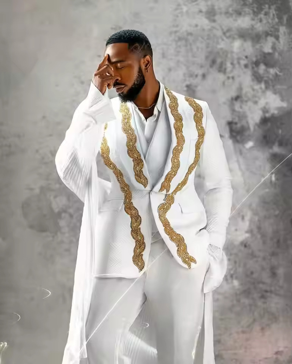 Crystal Lace Men's Wedding Suits 2 Pieces Plus Size Pocket Blazer Groom Tuxedos Customized Evenings Party Celebrity Suits