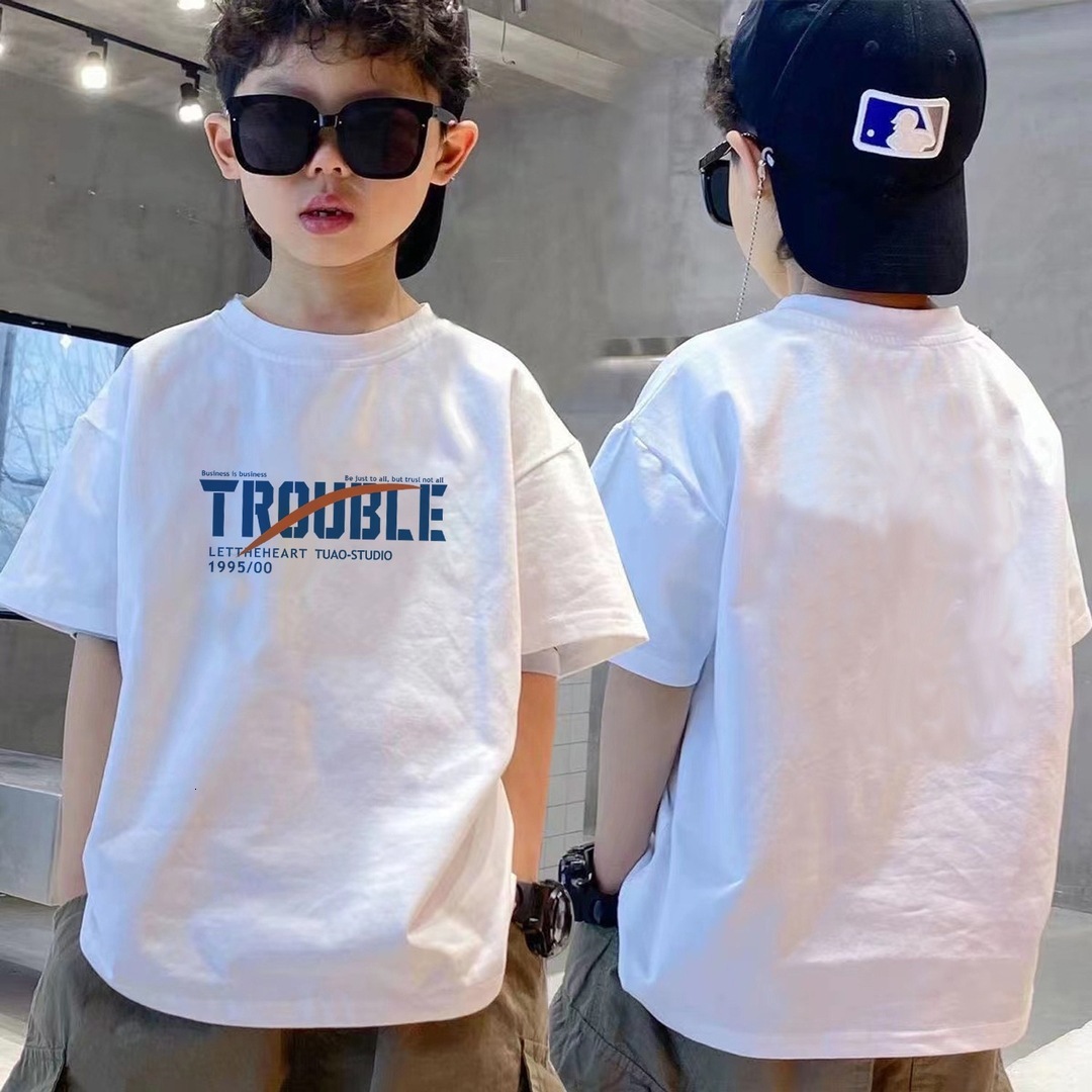 GS- Ddmyshoesvip Boys Pure Cotton T Shirt Short Sleeved Big Korean Version Loose Children S Years Old Summer Clothing Trendy