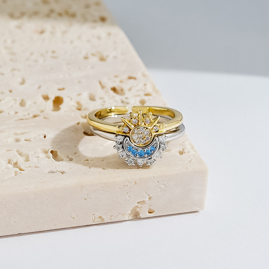 Cross-border European And American Style Simple Design Sun And Moon Stackable Rings For Women Designer Ring With Fashion Ring Diamonds Sun Moon Couple