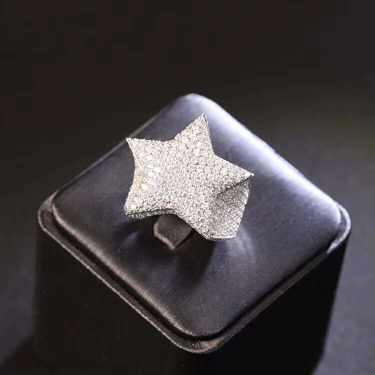 Hot Sale Luxury Moissanite Ring 925 Sterling Silver Star Style Cuban Ring Ice Out Moissanite Hip Hop Ring for Man