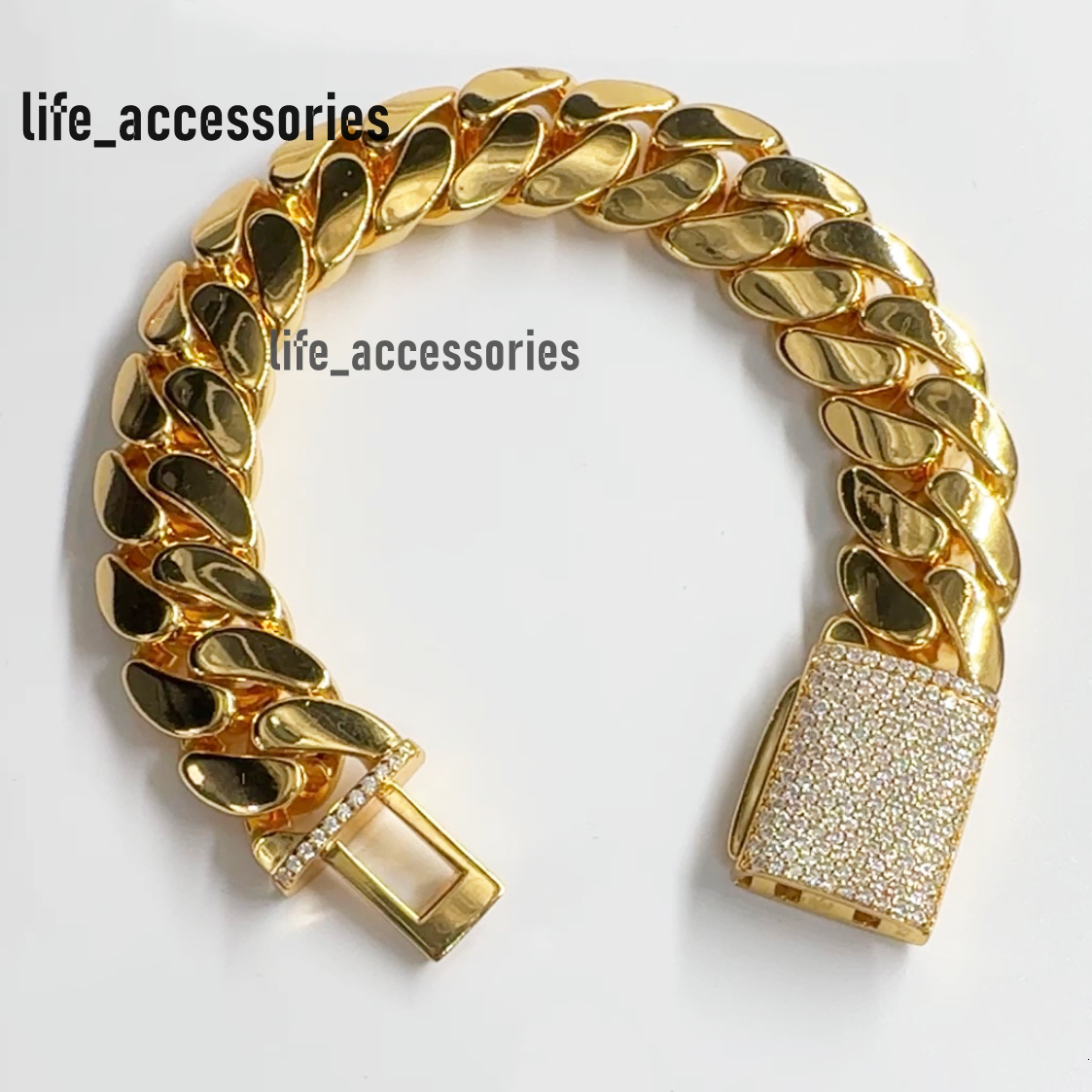 Hiphop Cuban Link Bracelet Plain 14k 18k Gold Plating 925 Silver Iced Out Clasp Miami Cuban Bracelet