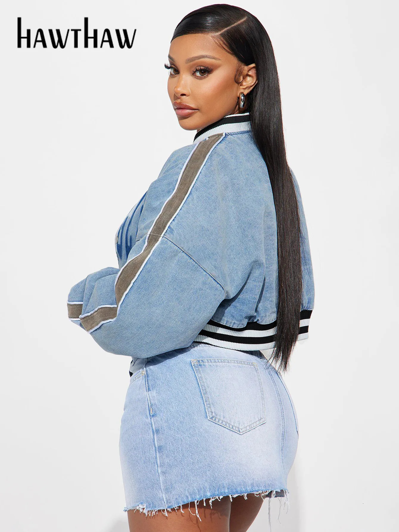 Hawshaw Womens Autumn/Winter Long Sleeve Street Clothing Letter Printed Cowboy Hoodie Jacket Top Wholesale Products 250409
