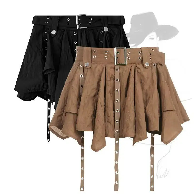 spring and summer retro irregular pleated skirt suitable for womens streaming media n original Gothic 250410