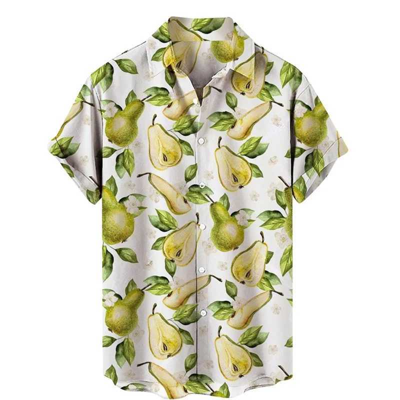 Mens shirt fruit pear lemon 3D printed top spring and summer casual Hawaiian shirt lapel short sleeved oversized shirt top X250410