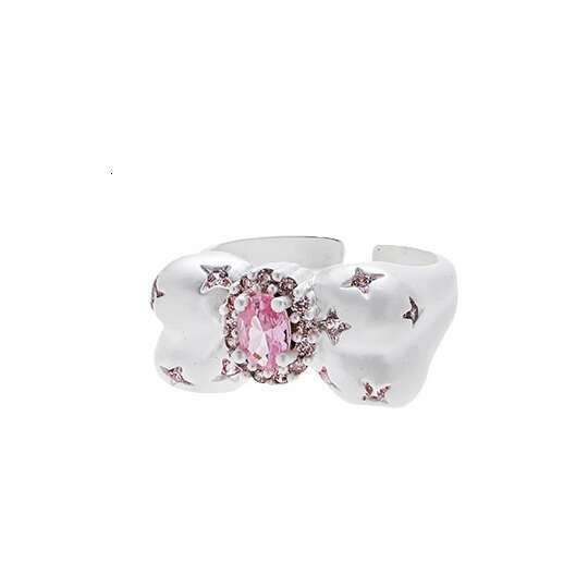 Open Pink Rhinestone Bowknot for Women Sweet Gentle High-end Index Finger Korean Style Ins Wholesale Ring