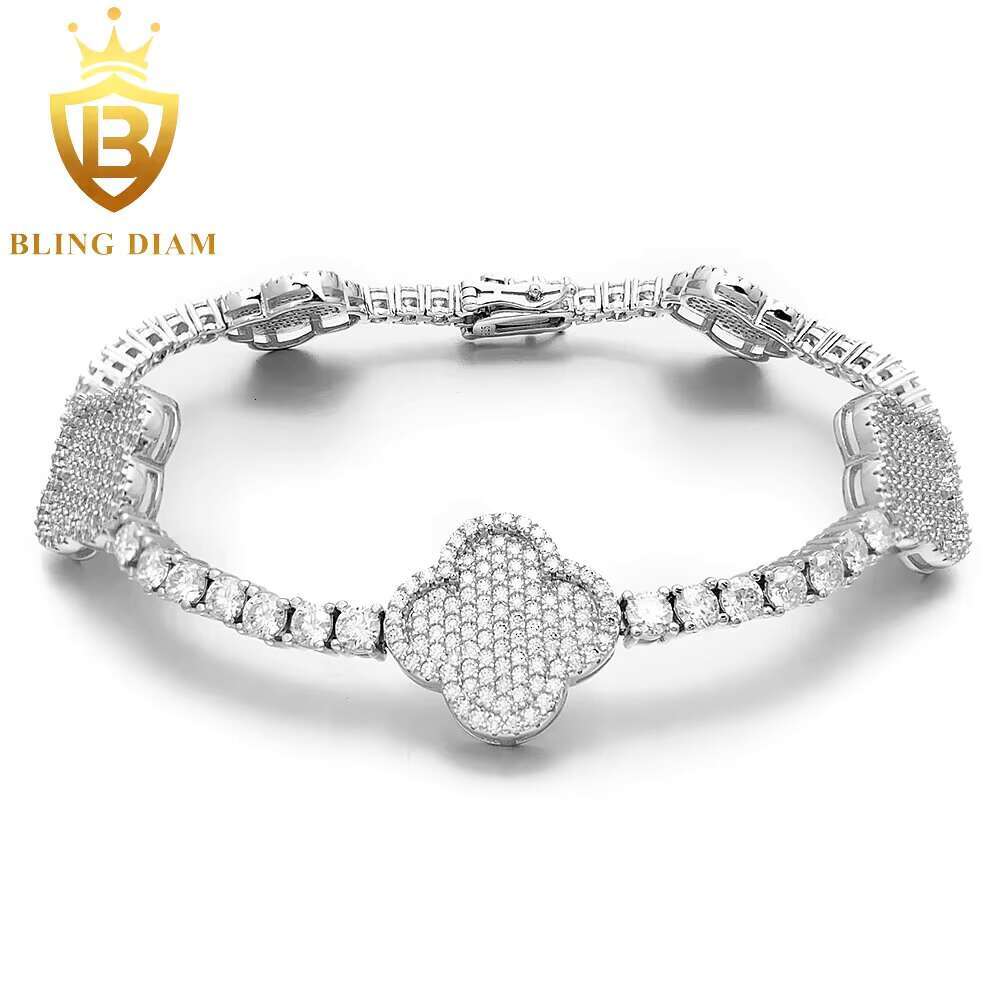 Women Jewelry VVS Moissanite Diamond Bracelet 925 Sterling Silver Fine Jewelry Four-leaf Clover Chain Bracelet