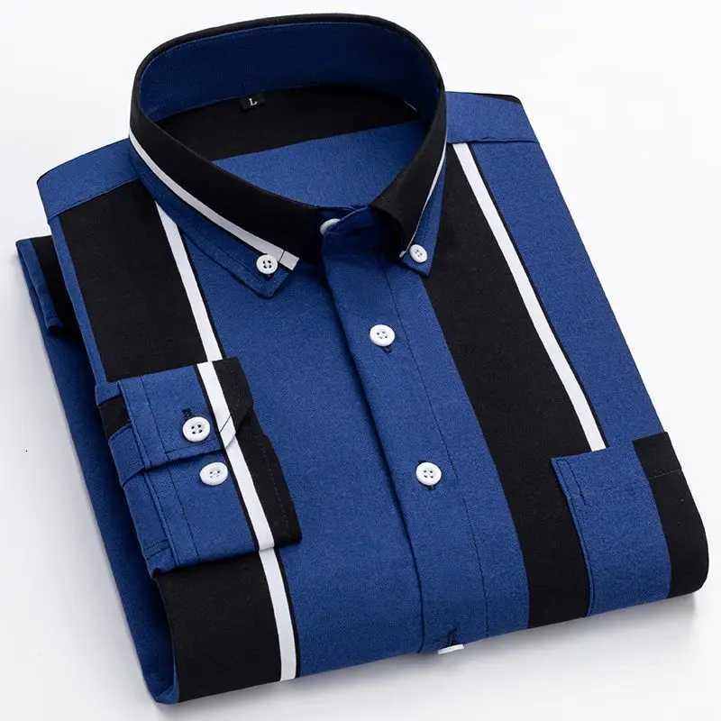 Y2k Spring and Autumn Mens Striped Shirt Long Sleeve Business Casual Square Collar Regular Fit Anti-wrinkle Pocket Male Shirt K251110
