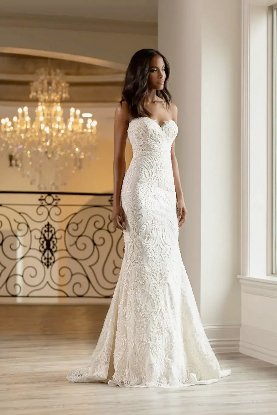 Elegant Mermaid Wedding Dresses Sweetheart Strapless Sleeveless Bridal Gown Lace Appliques Detachable Train Dress Custom Made vestidos de novia