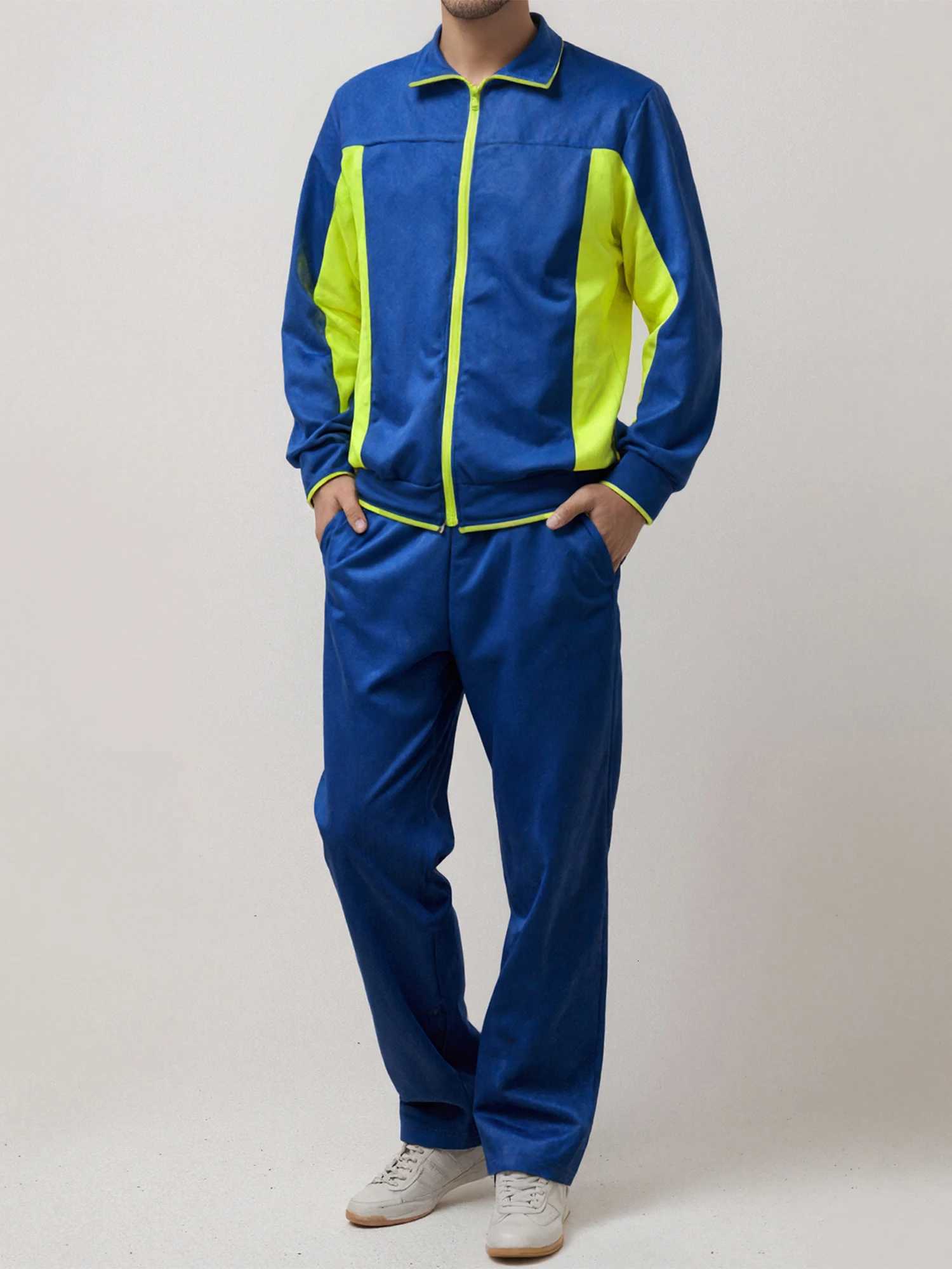 Men s 2 Piece Tracksuit Set with Long Sleeve Sweatshirt and Contrast Color Pants for Training and Active Wear W251110