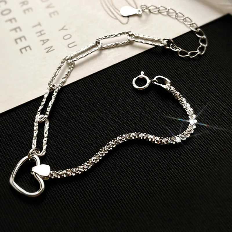 FOXANRY Silver Color Bracelet for Women New Trendy Elegant Sweet Sparkling Splicing Chain Hollow LOVE Heart Bride JewelryT251110