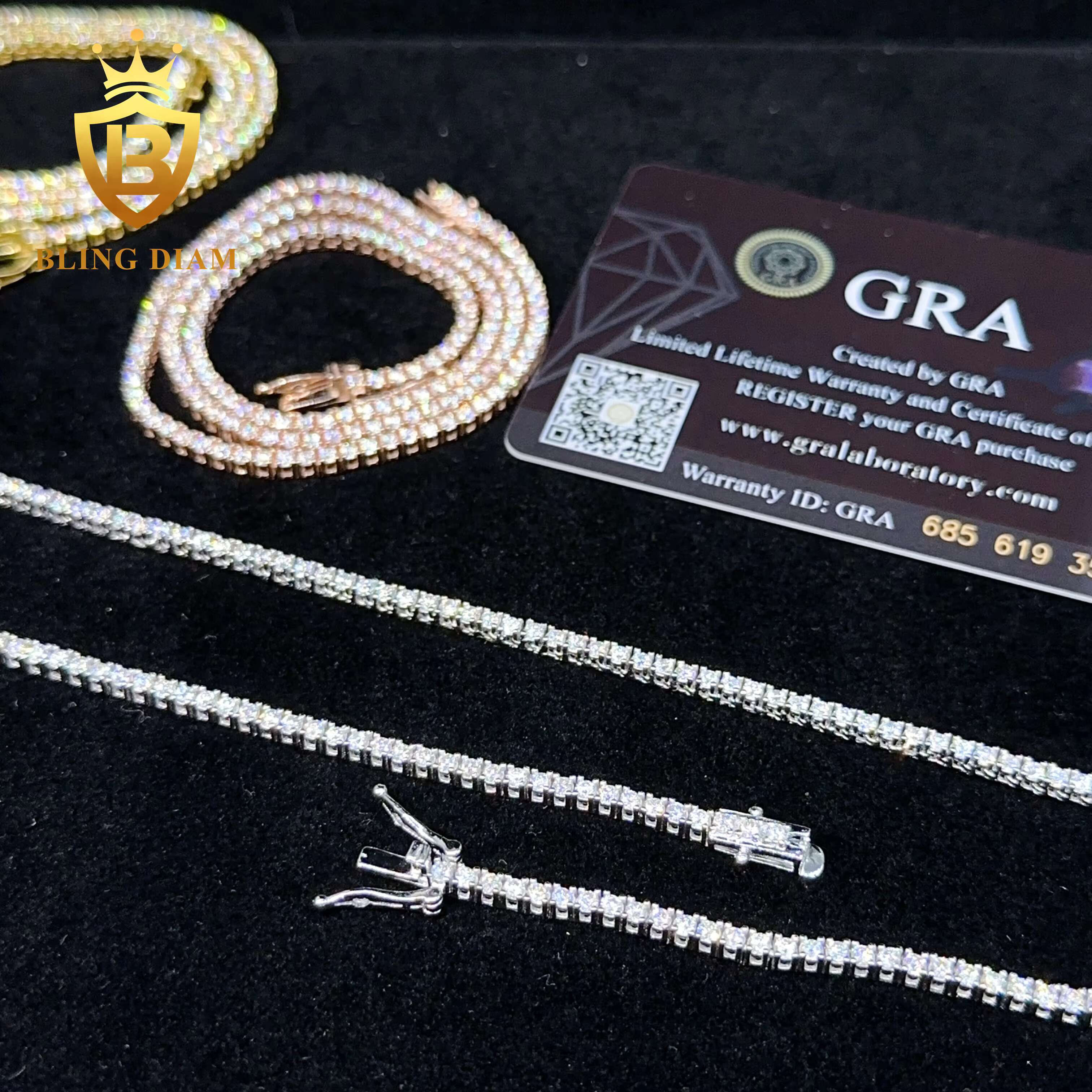 Pass Diamond Tester 925 Sterling Silver Hiphop Chain 2mm 3mm 4mm 5mm 6.5mm VVS Moissanites Diamond Fashion Tennis Chain