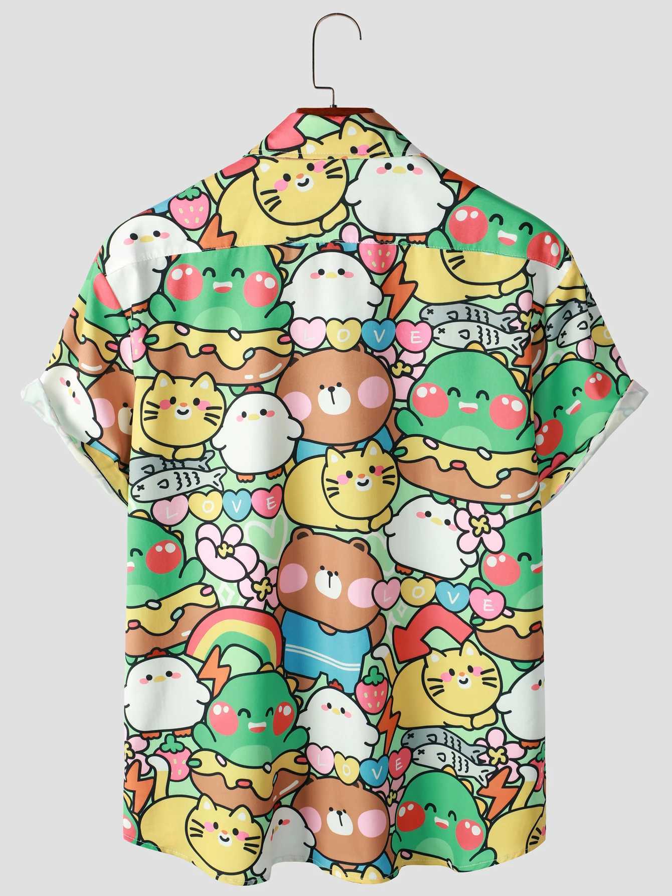 2024 Summer Mens Hawaiian Shirt Printed Fashion Street Short Sleeve Plus Camp Collar Mens Beach Flower Shirt X250410