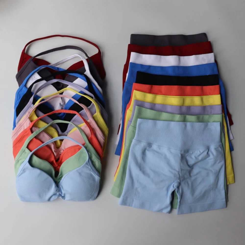 Impact Gym Set 2-piece Womens Shoulder Strap Bra Top Sport Scrunch Shorts Sportswear Seamless Set W250410