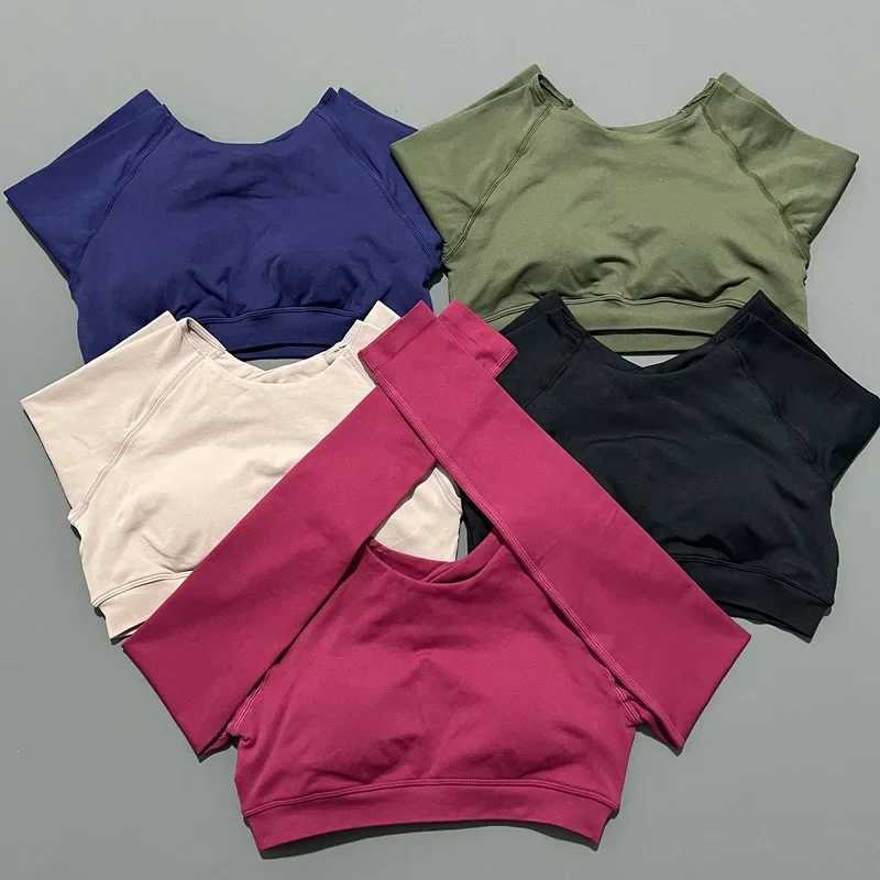 Dynamic long sleeved crop top womens short sleeved yoga top lightweight seamless gym cycling sports long sleevedXJ250410
