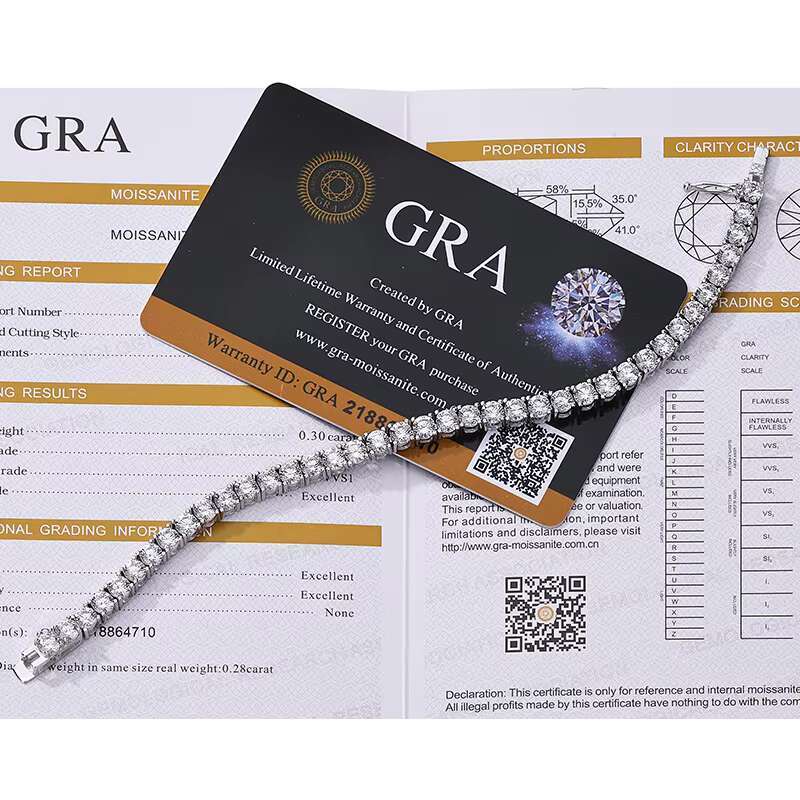 Hot Selling 4mm Vvs GRA Certified Moissanite Diamond 925 Sterling Silver Tennis Bracelet Unisex Jewelry