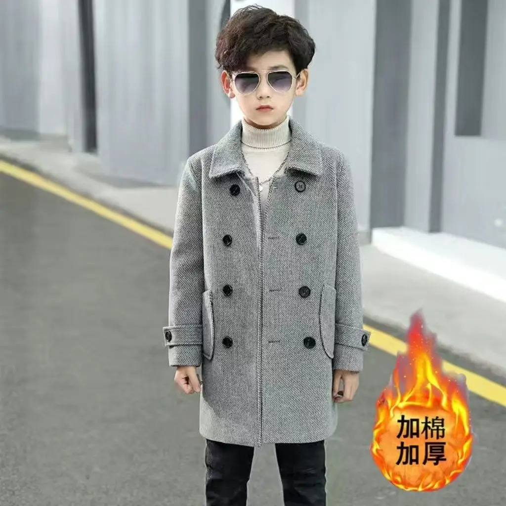 Cotton thickened boys woolen coat spring childrens clothing large childrens woolen coat childrens trench coat 251103