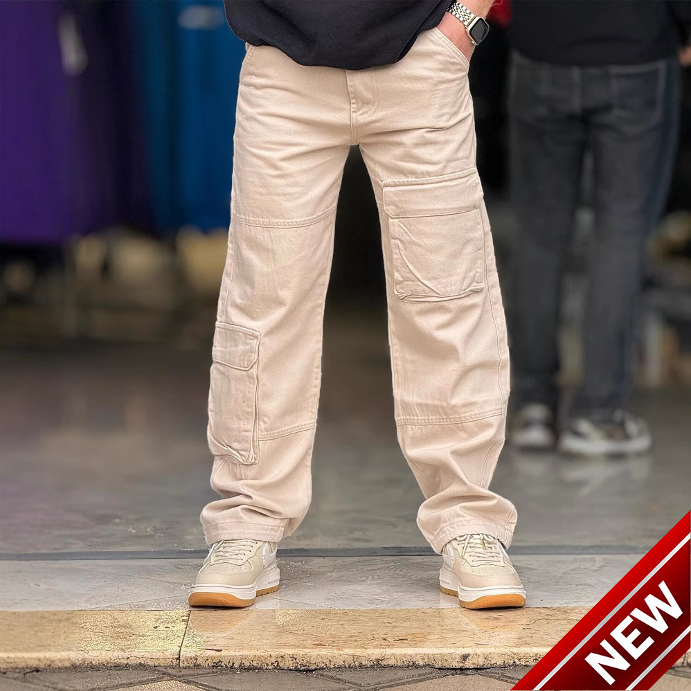 2025 casual work pants mens spring autumn winter pure cotton mens multi pocket American work pants