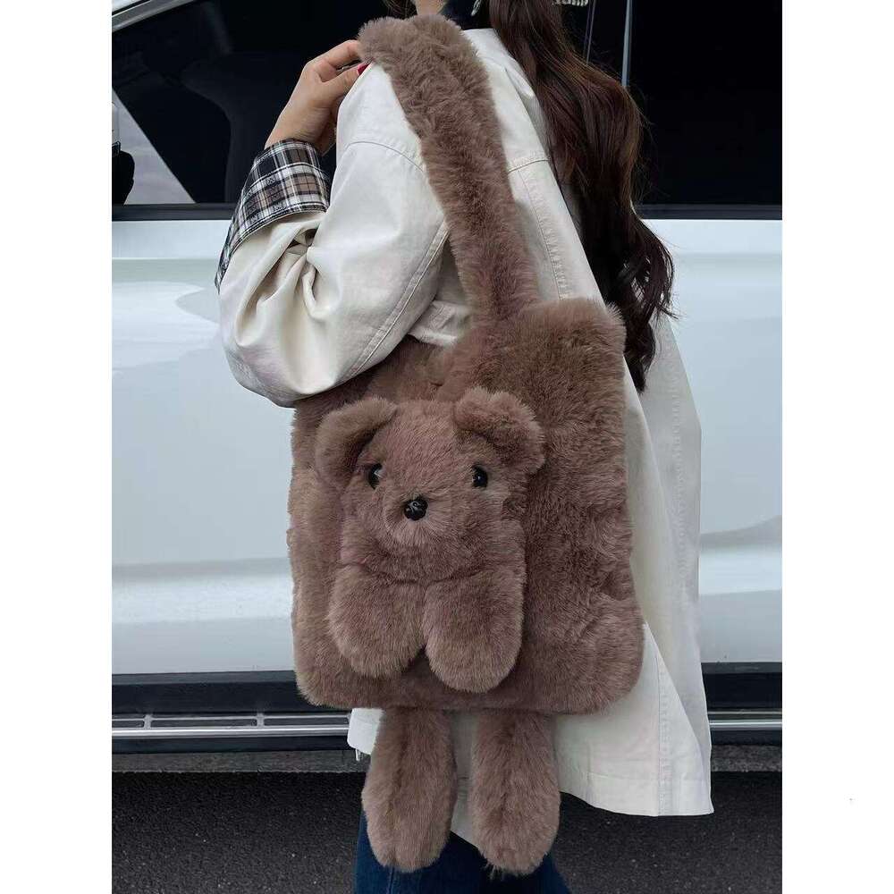 Women Handbag Cross Border New Tote Faux Rabbit Fur Women S Bag Fashion Simple Shoulder Bear Girly Handbag