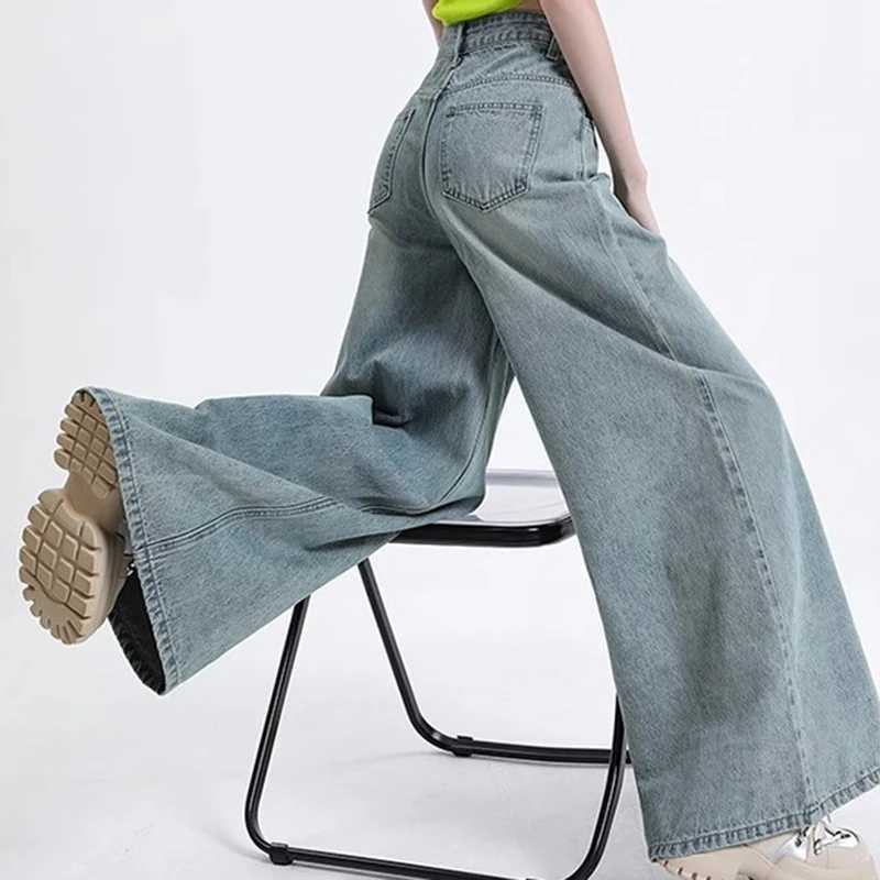 Women High Waist Korean Slacks Wide Leg Jeans Girls Punk 90s Vintage Denim Straight Leg Pants Female Light Blue Baggy Trousers C251110