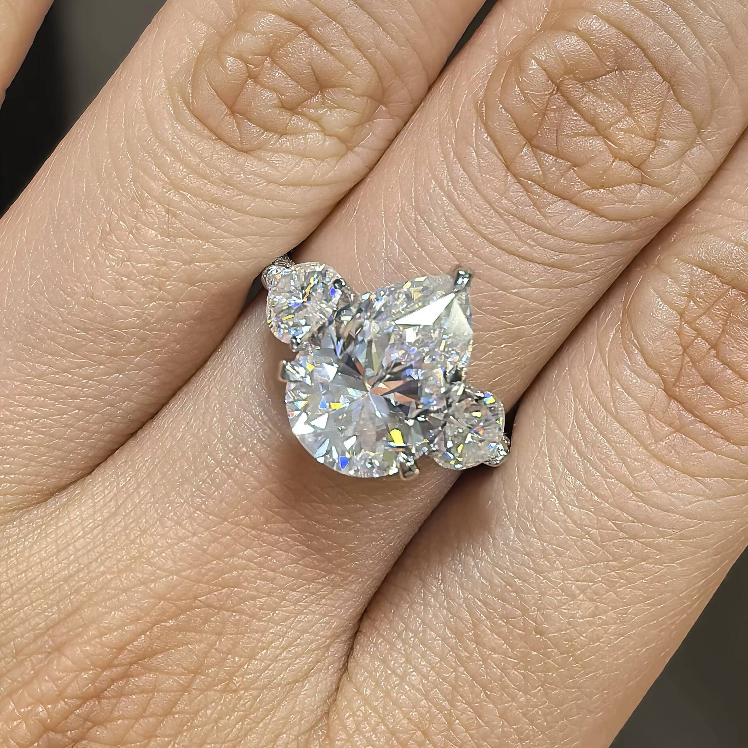 Wholesale Pear Cut 4ct VVS D All Moissanite Diamond Rings S925 Sterling Silver GRA Certified Moissanite Ring