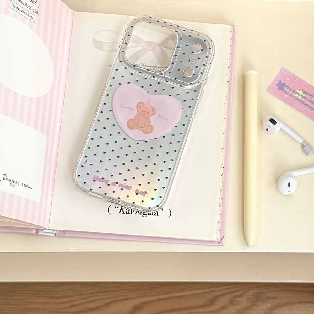 Polka Dot Heart Bear Phone Case Suitable for iPhone 17 Pro Max Protective Cover Cartoon iPhone 16/15 Pro