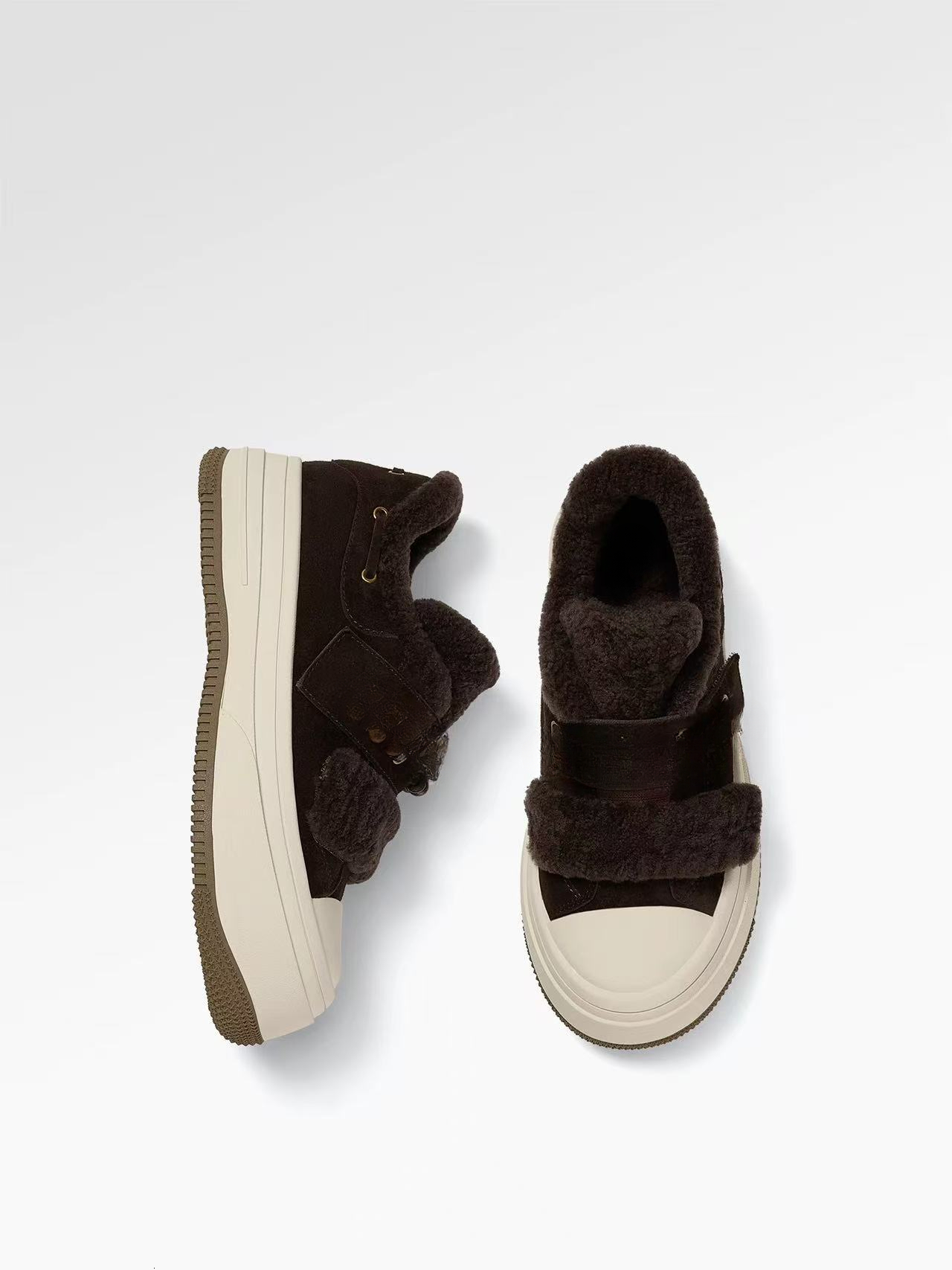 Designer's autumn and winter new retro wool lined sports shoes brown thick soled casual women's shoes