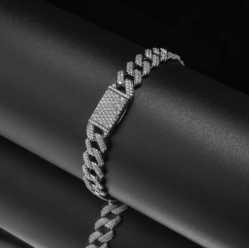 Minimalist 10mm Cuban Chain Bracelet for Men Women, Fashionable Coarse Zircon Stone Wedding and Party Gifts