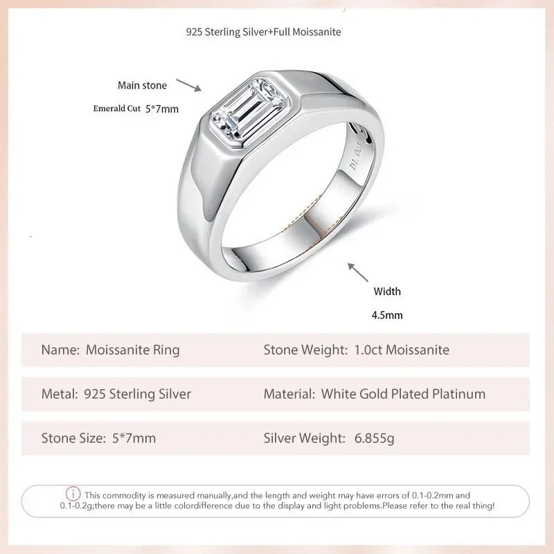Follow Cloud 57mm 10ct Emerald Cut Diamond Engagement Ring for Men 925 Sterling Silver Plated 18K Gold Wedding Band 251103