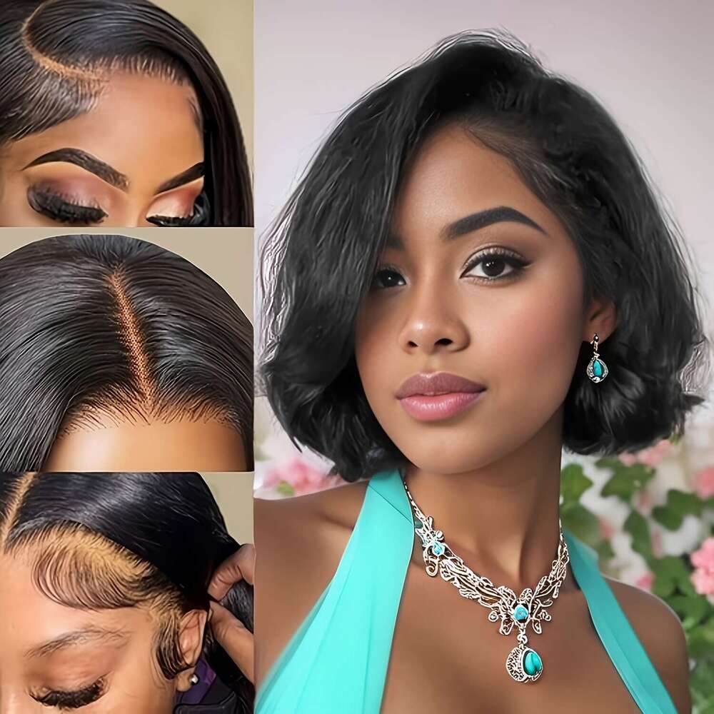 8 Inch Short Human Hair 13X4 Lace Front Wigs For Black Women Side Part Glueless Pre Plucked Frontal Bob Wig 180% Density