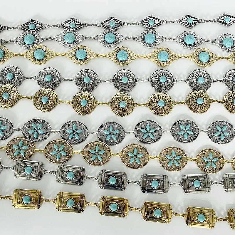 Western Concho turquoise belt suitable for Wenbo River adjustable silver stone chain belt gold belt denim dress jeans X250410