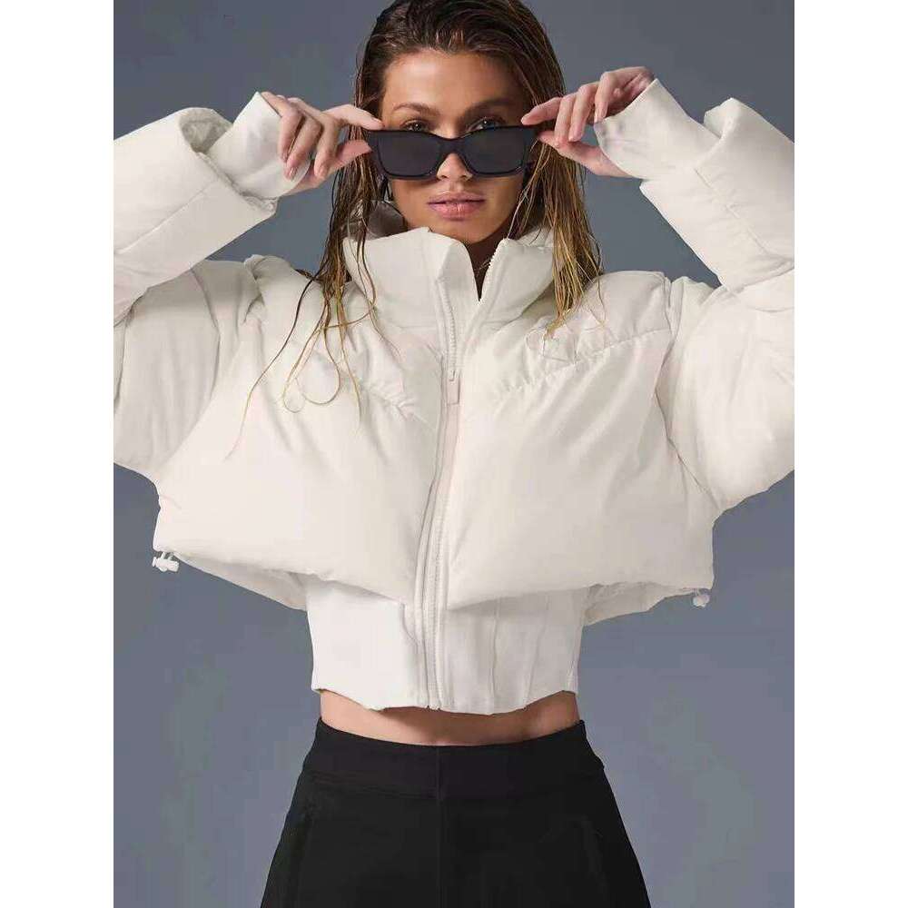 Cotton-Padded Warm Solid White Waist Parkas Short Down Jacket Women Winter Thickened Zipper Stand-Up Collar Slim Women's