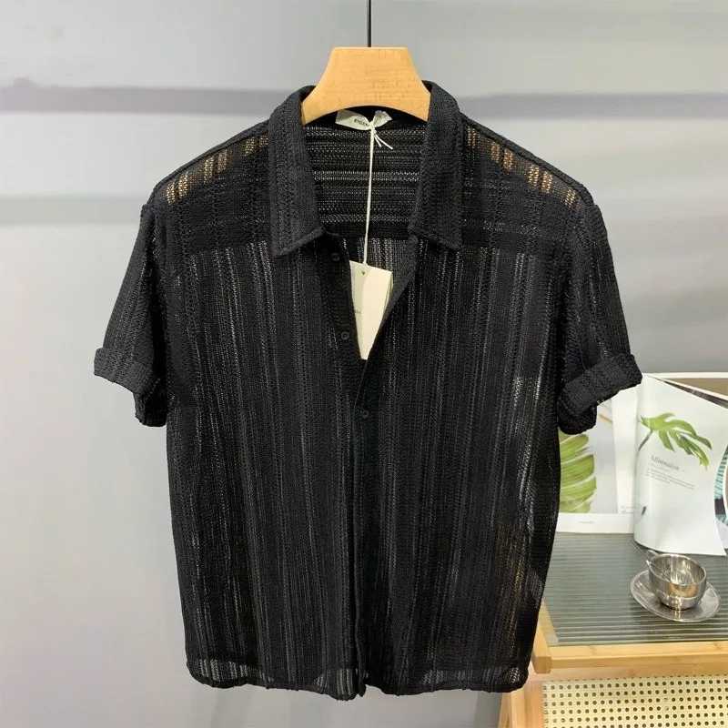 Korean fashion short sleeved shirt mens summer thin fashion handsome French light luxury dress Hawaiian shirt mens fashion X250410
