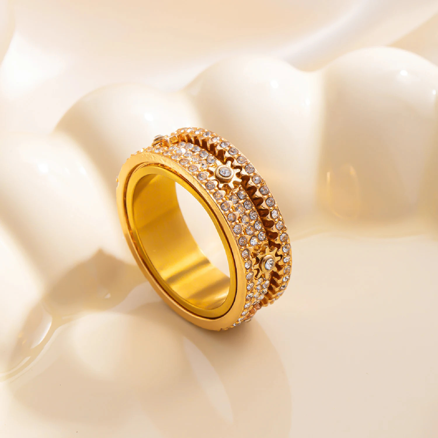 Spinner Zircon Rings For Men Women Full Rhinestone Stainless Steel Rotatable Finger Ring Anxiety Relief Stress Jewelry Gifts 251110