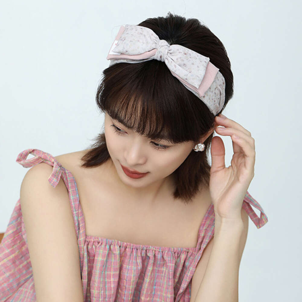 2025 New Korean Version Pink Plaid Bow Elegant High-end Feel High Skull Top Pressure Hairband Wide Headband Hair Accessory