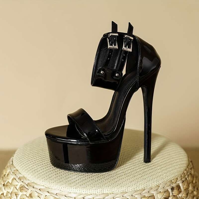 Black Cover Stiletto Sandals For Women - Sexy High Heel Summer Shoes With Ankle Straps & Buckles, Breathable Design, Round Toe, Rubber Sole, Fashion A